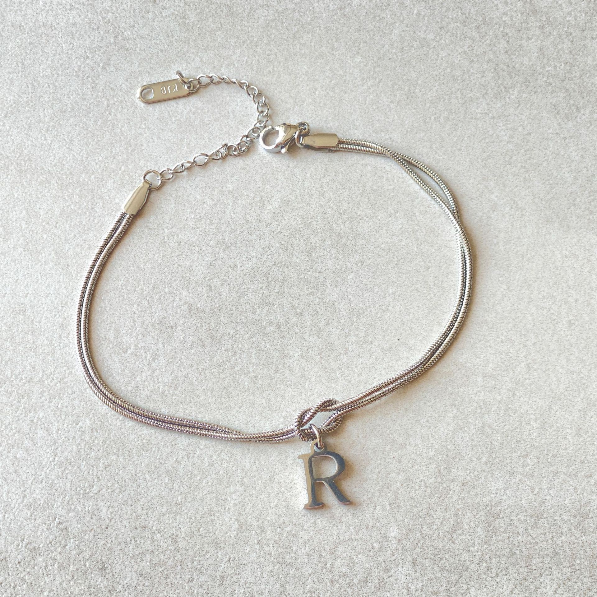 Gold Love Knot Initial bracelet, Elegant Stainless steel chain jewelry