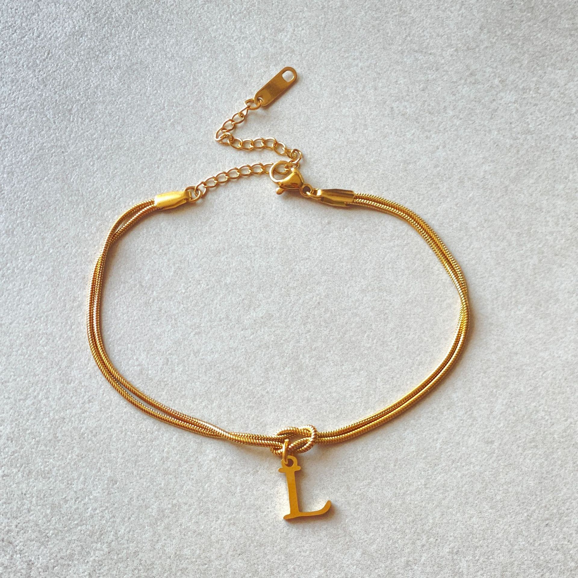 Gold Love Knot Initial bracelet, Elegant Stainless steel chain jewelry
