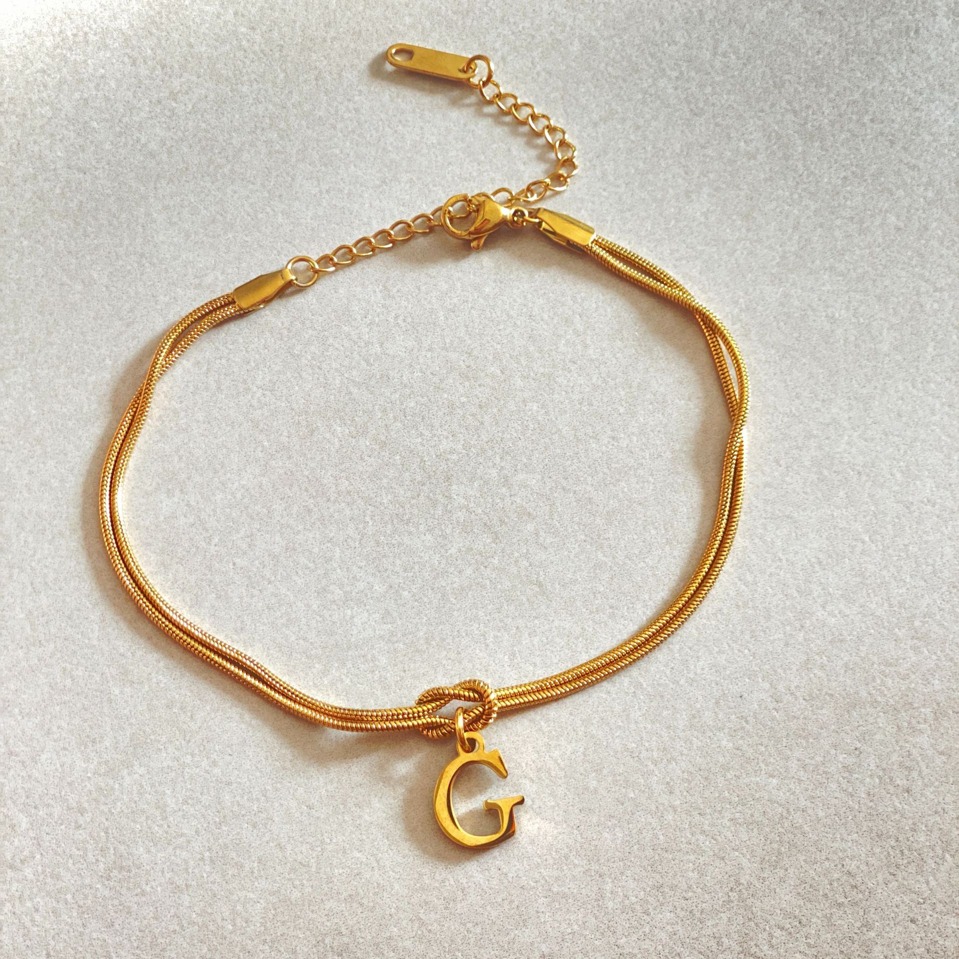 Gold Love Knot Initial bracelet, Elegant Stainless steel chain jewelry
