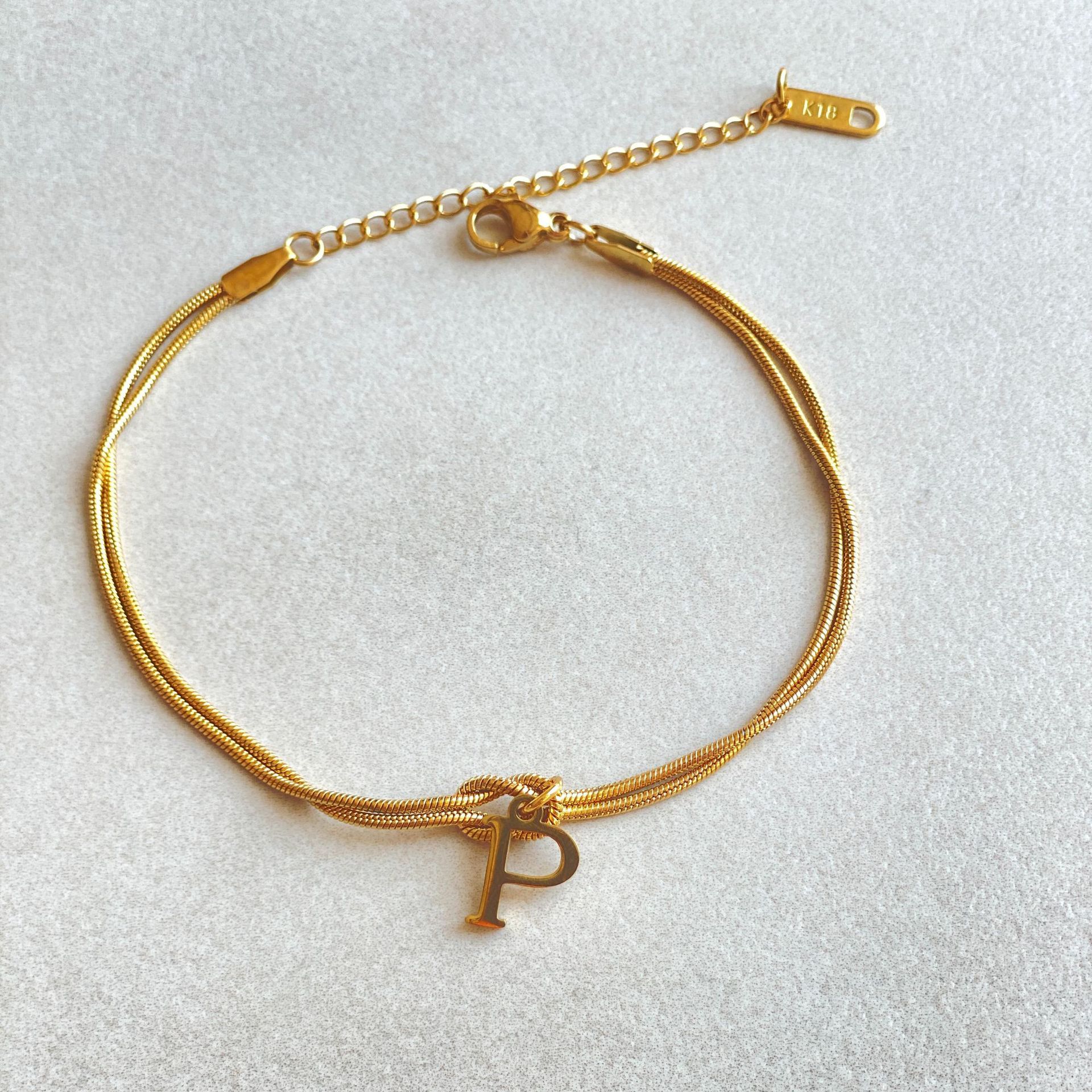 Gold Love Knot Initial bracelet, Elegant Stainless steel chain jewelry