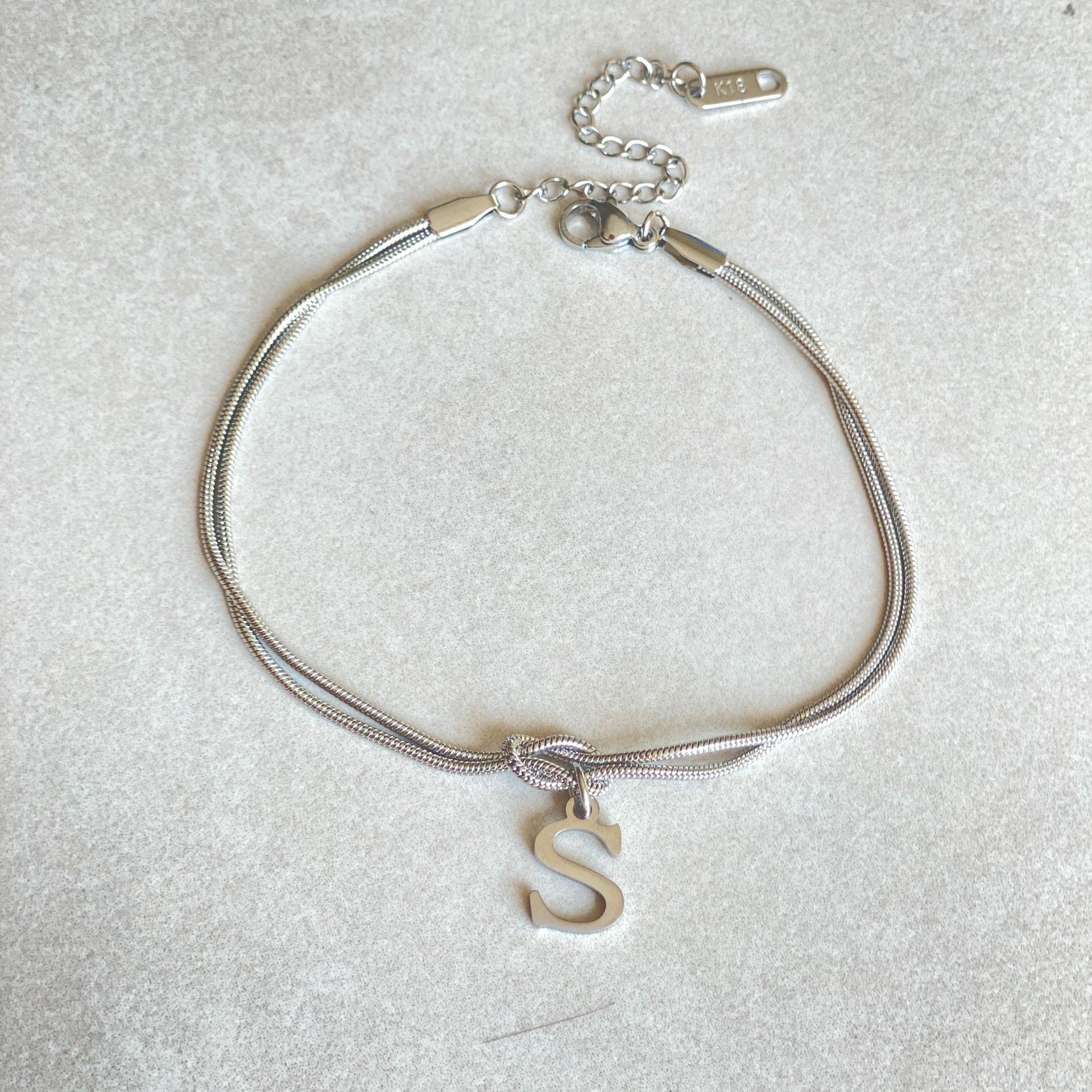 Gold Love Knot Initial bracelet, Elegant Stainless steel chain jewelry