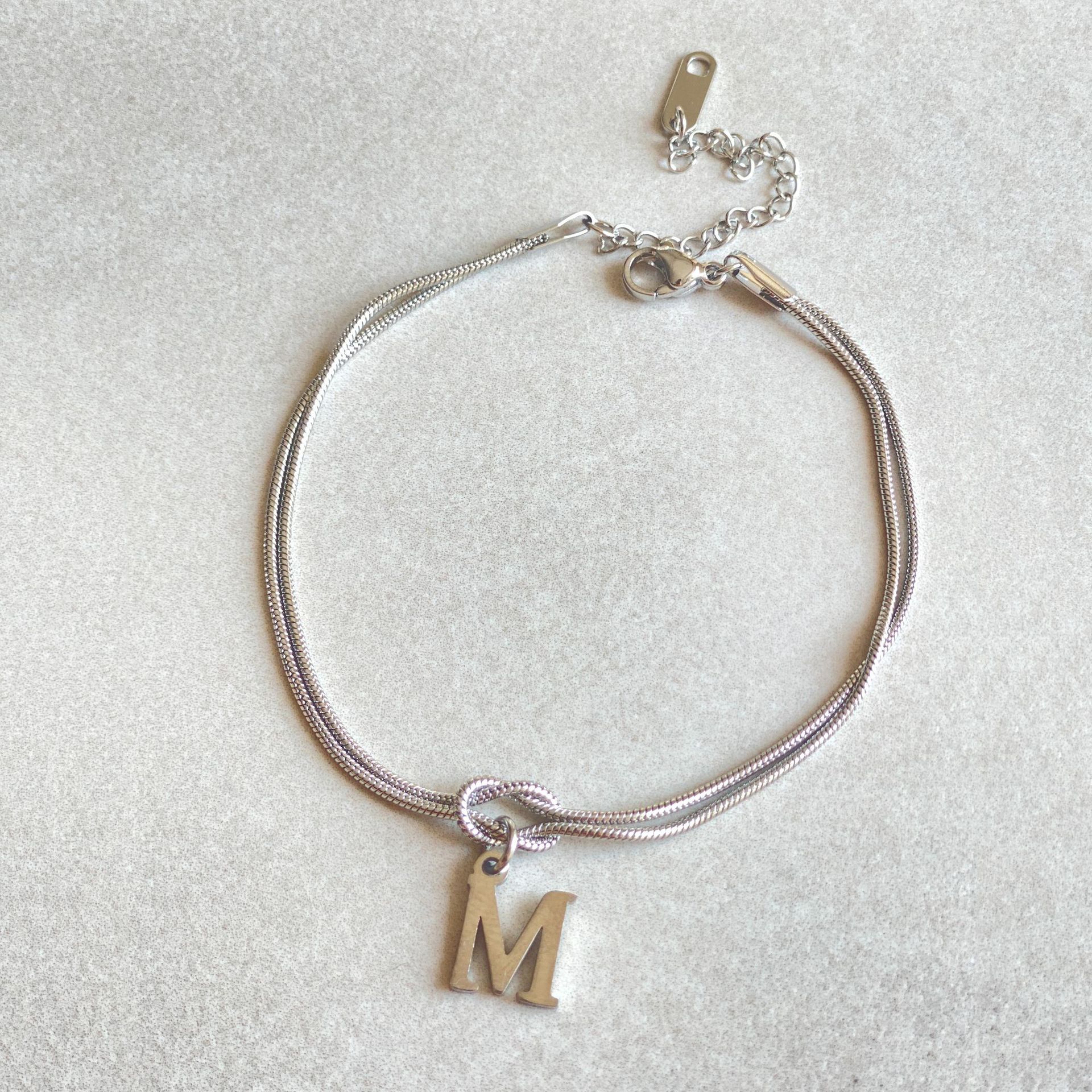 Gold Love Knot Initial bracelet, Elegant Stainless steel chain jewelry