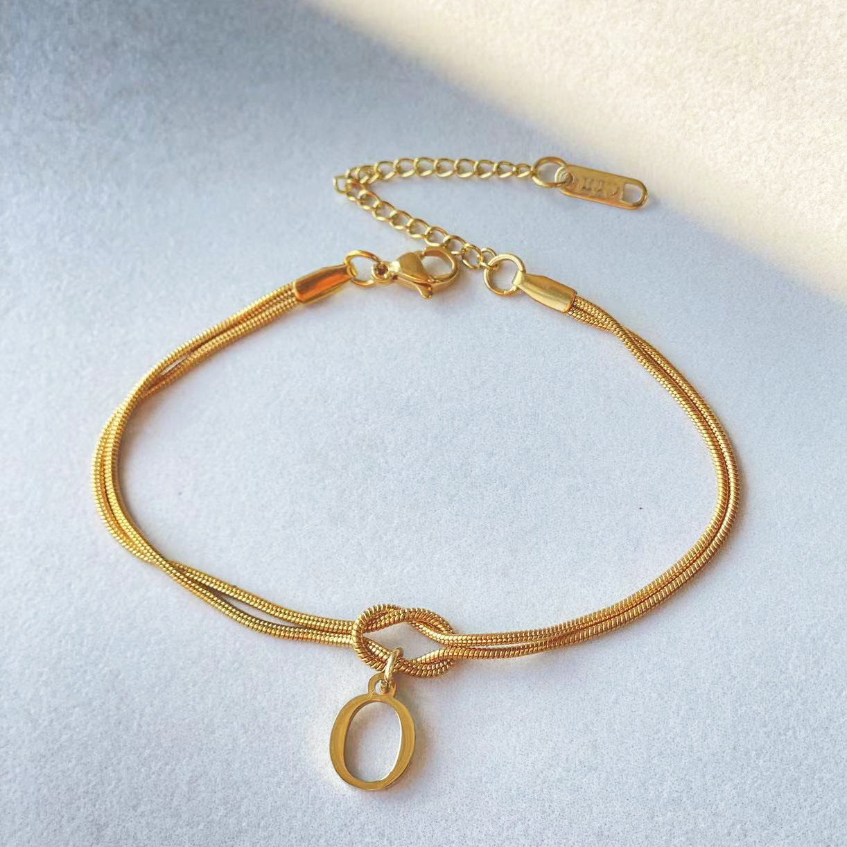 Gold Love Knot Initial bracelet, Elegant Stainless steel chain jewelry