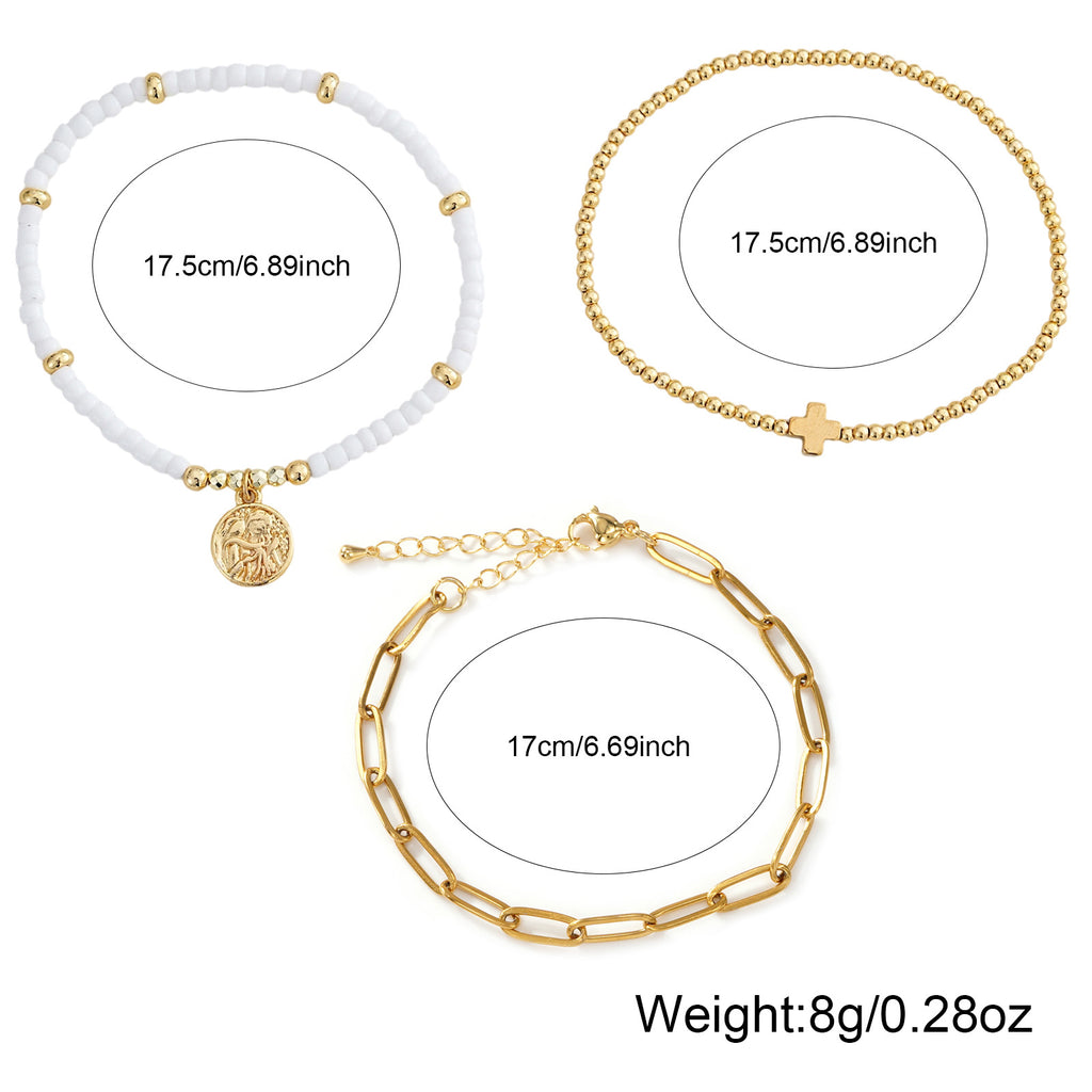Adjustable Multi-Layer Gold Bead Heart Charm Bracelet