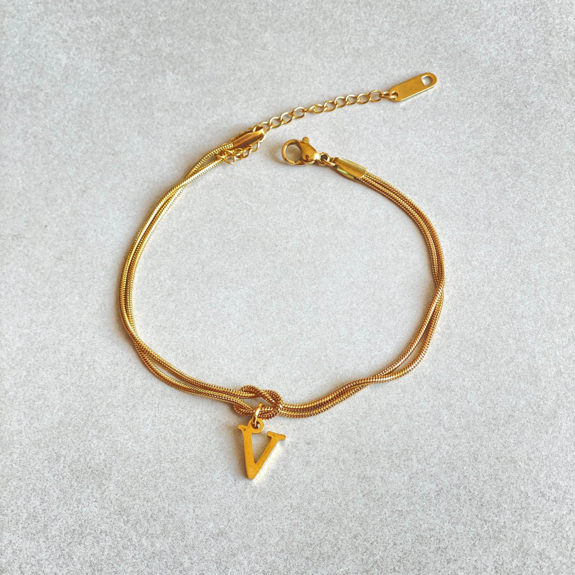 Gold Love Knot Initial bracelet, Elegant Stainless steel chain jewelry