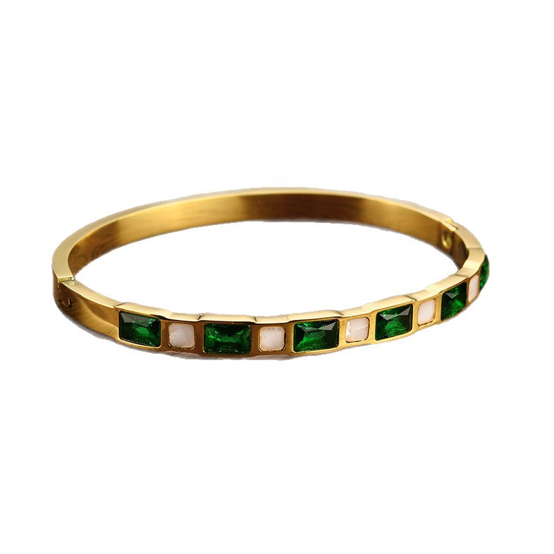 Emerald Diamond White Shell Titanium Steel Bracelet For Women
