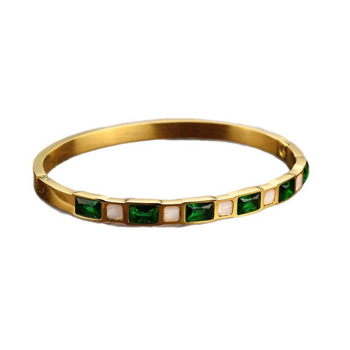 Emerald Diamond White Shell Titanium Steel Bracelet For Women