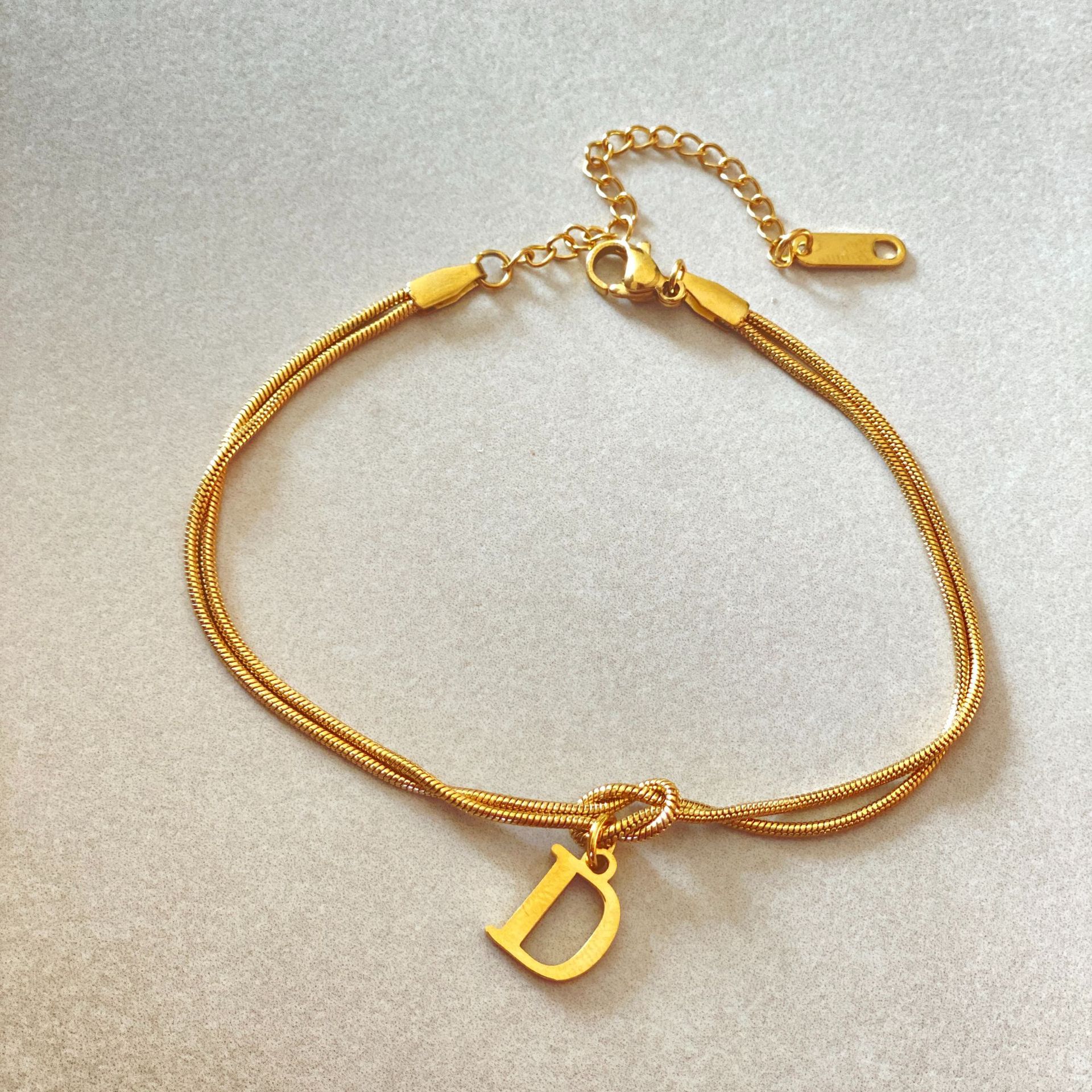 Gold Love Knot Initial bracelet, Elegant Stainless steel chain jewelry
