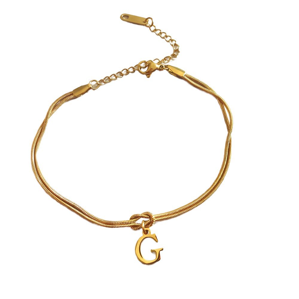 Gold Love Knot Initial bracelet, Elegant Stainless steel chain jewelry