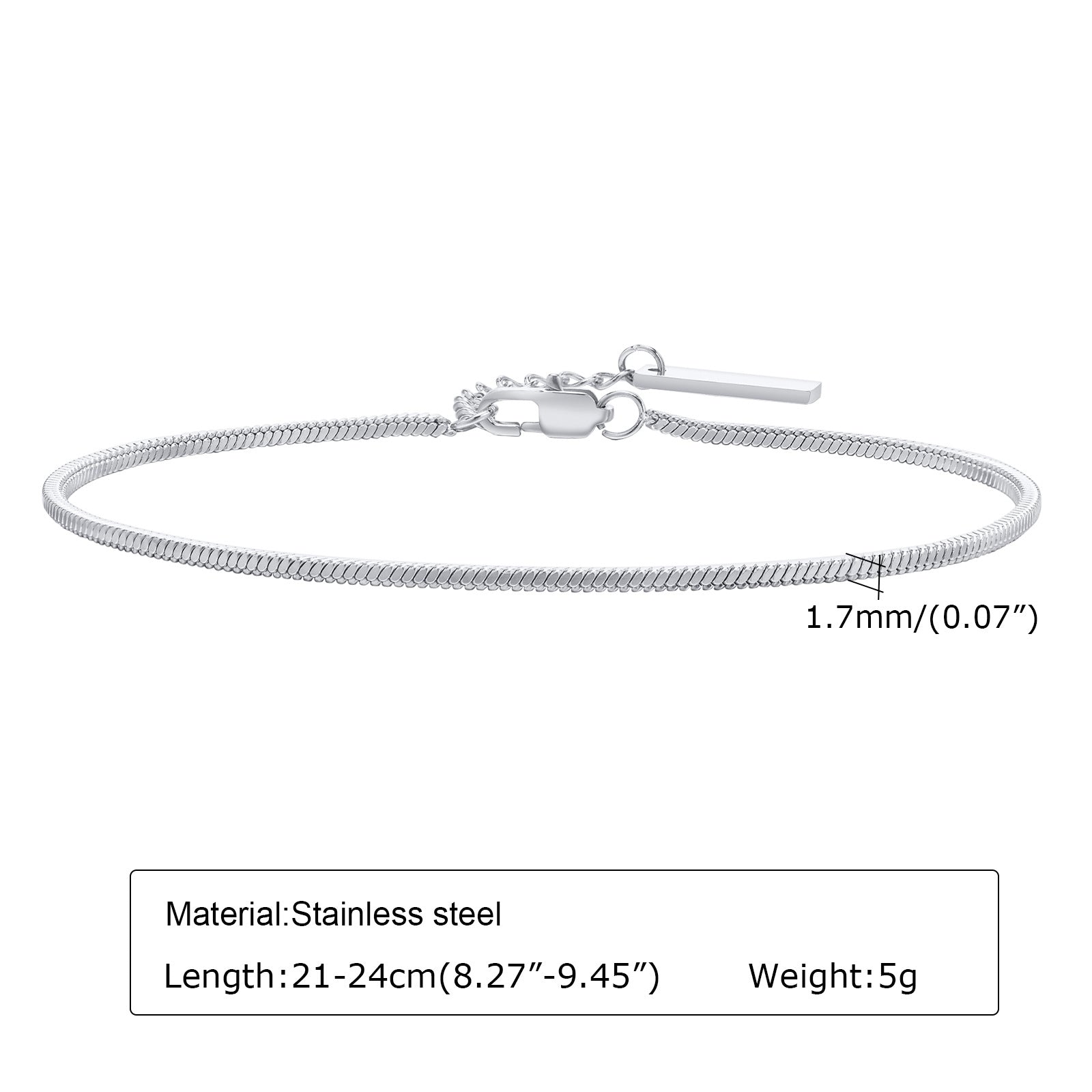 Stainless Steel Square Snake Chain Simple Thin Bracelet