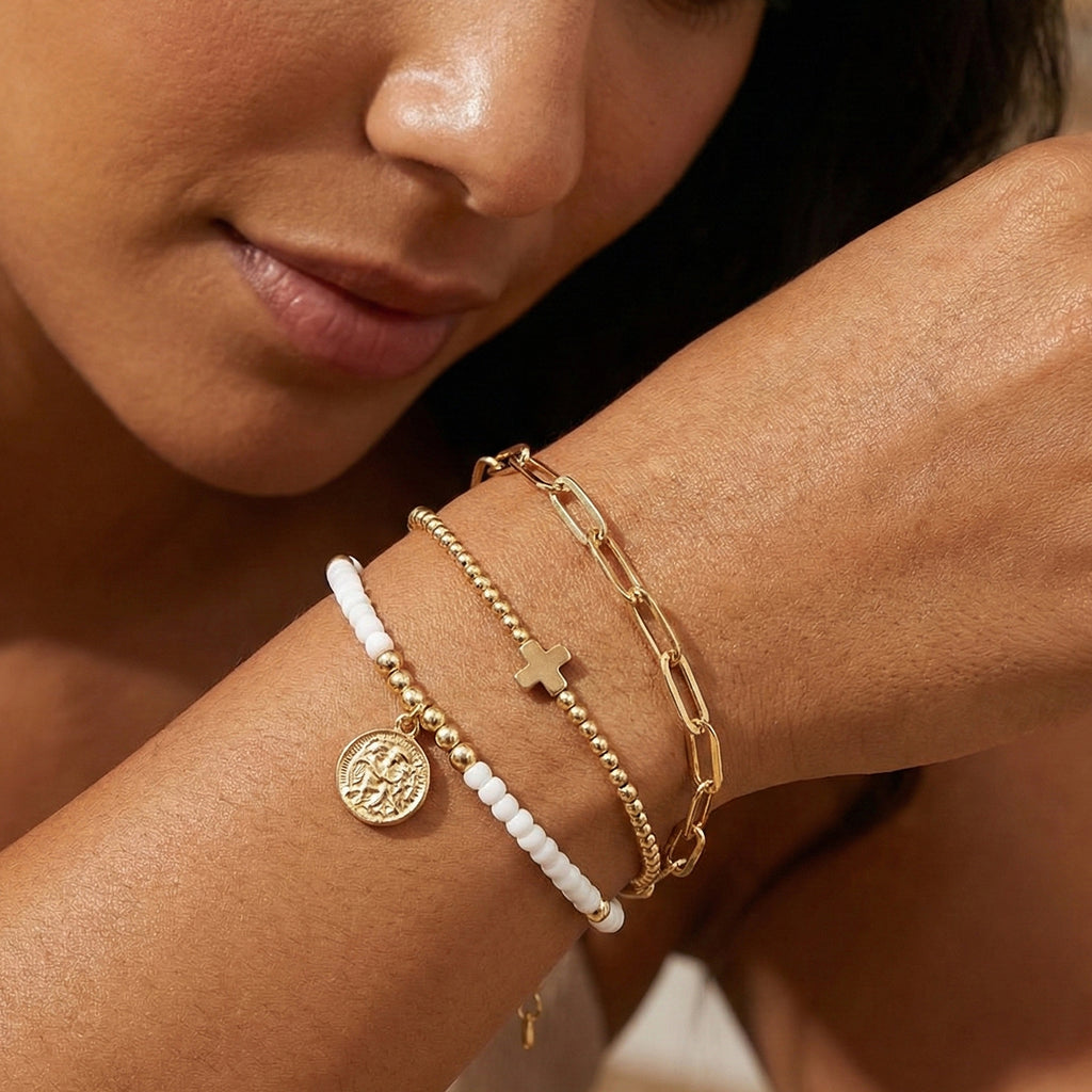 Adjustable Multi-Layer Gold Bead Heart Charm Bracelet