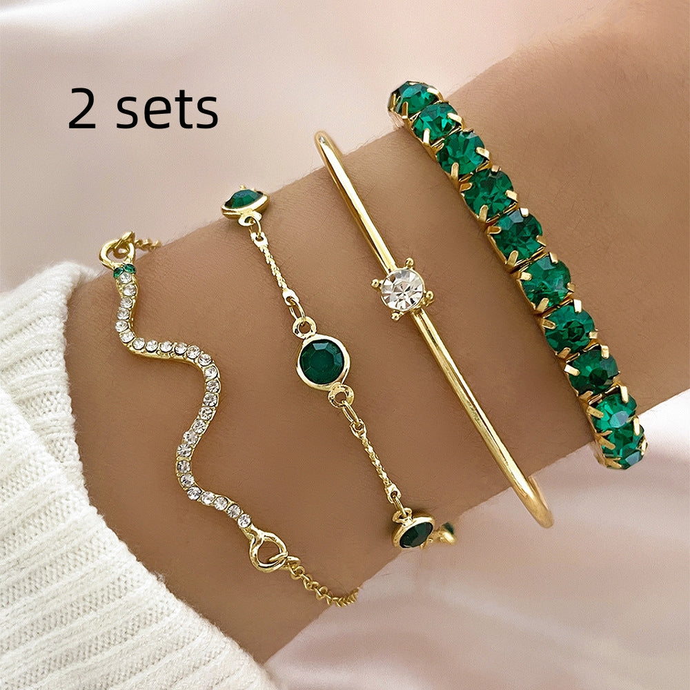 Green Stone Bracelet Set (4pcs)