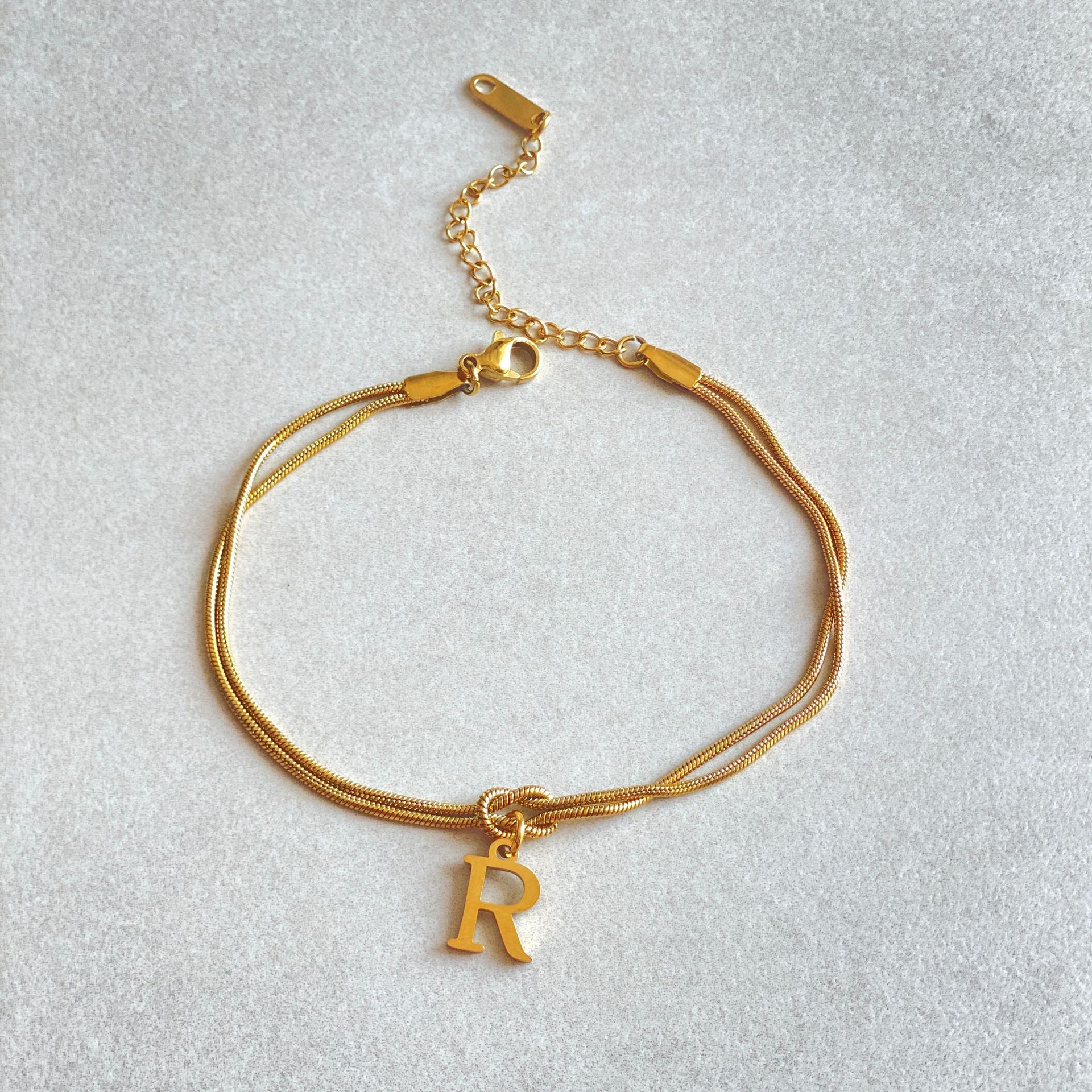 Gold Love Knot Initial bracelet, Elegant Stainless steel chain jewelry