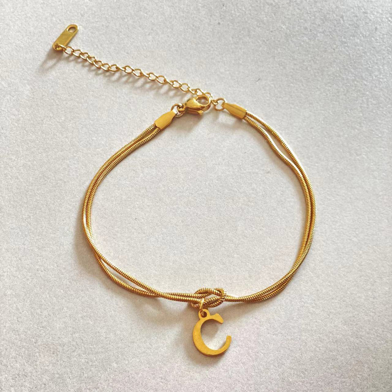 Gold Love Knot Initial bracelet, Elegant Stainless steel chain jewelry
