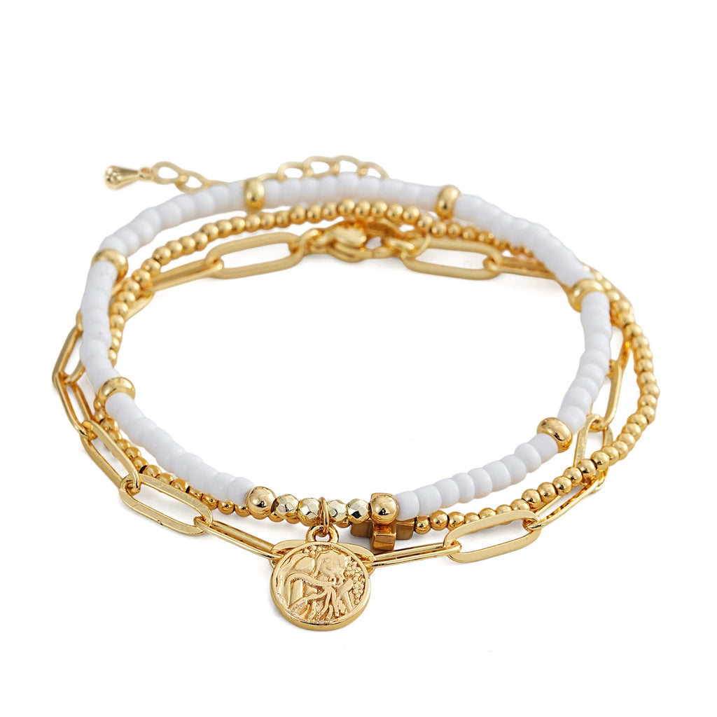 Adjustable Multi-Layer Gold Bead Heart Charm Bracelet