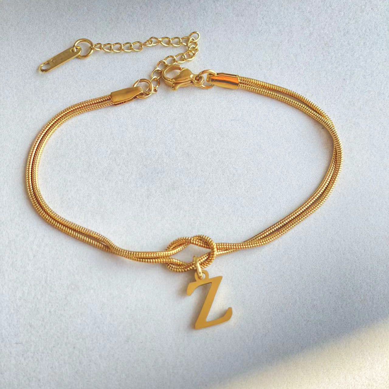 Gold Love Knot Initial bracelet, Elegant Stainless steel chain jewelry