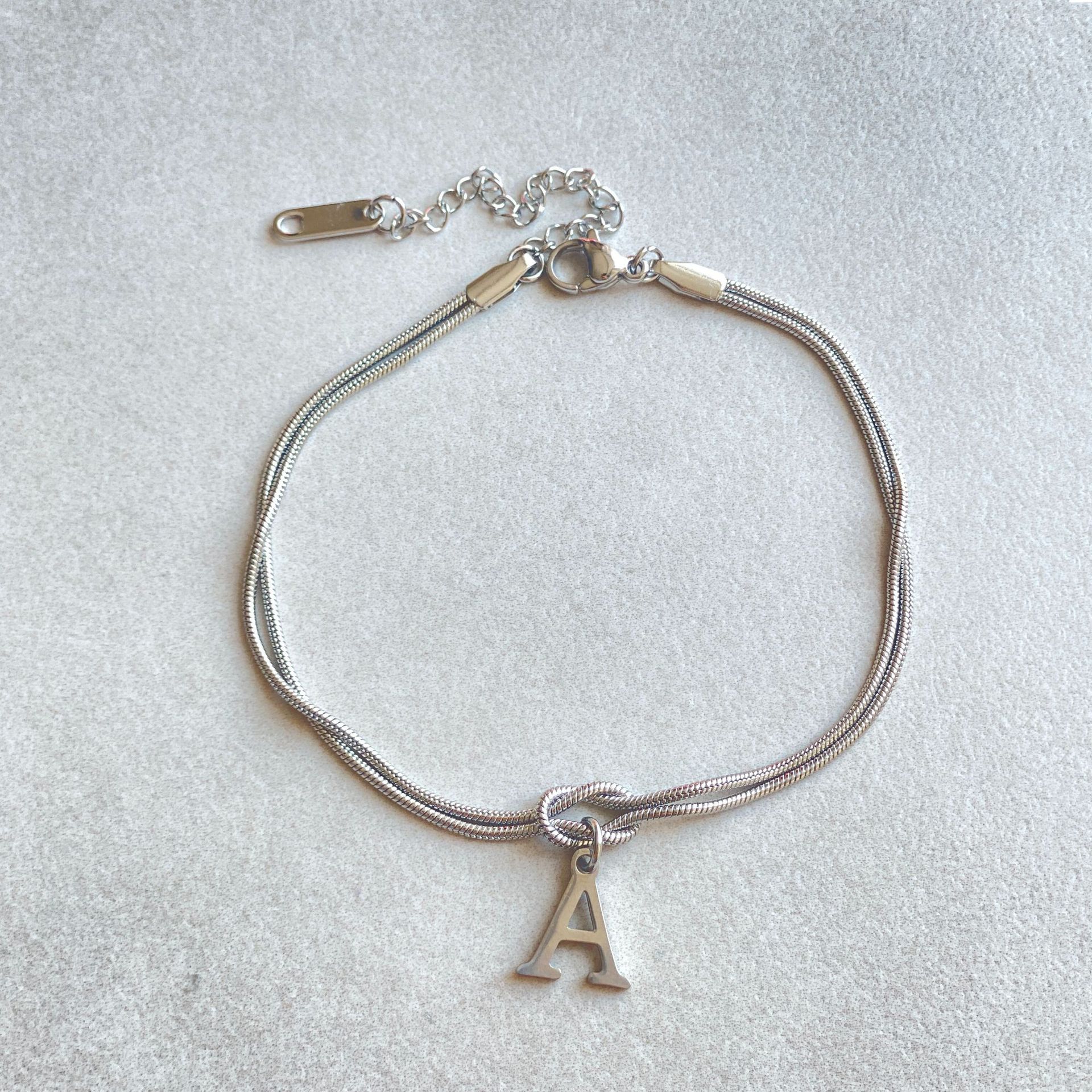 Gold Love Knot Initial bracelet, Elegant Stainless steel chain jewelry
