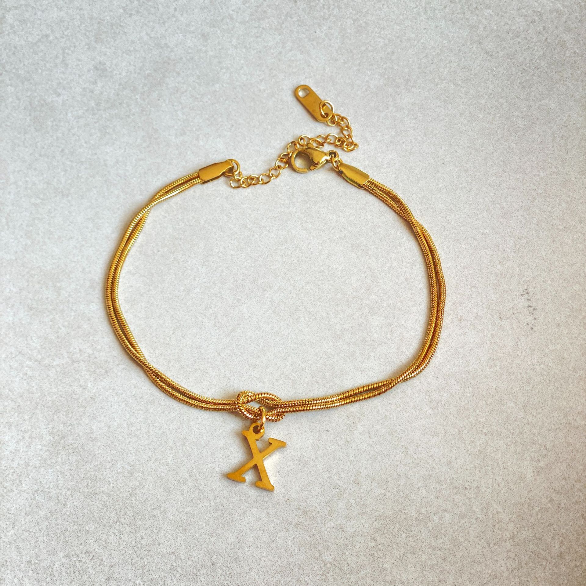 Gold Love Knot Initial bracelet, Elegant Stainless steel chain jewelry