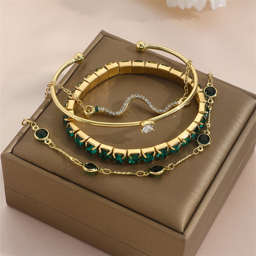 Green Stone Bracelet Set (4pcs)