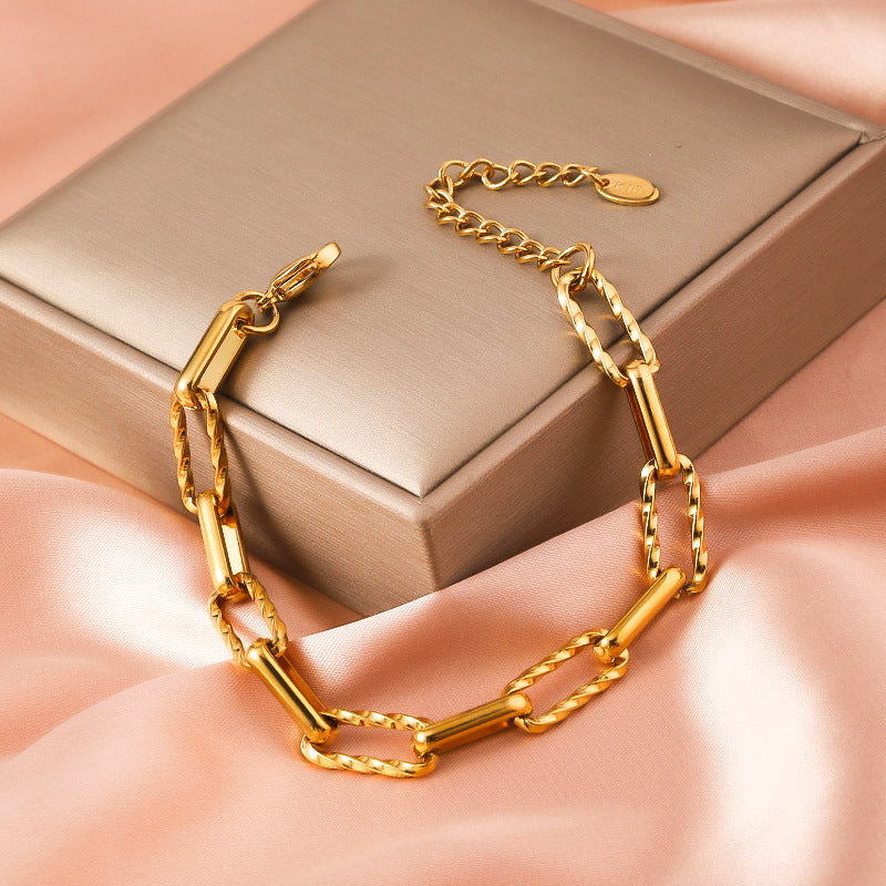 Titanium Steel Bracelet Female Accessories Back-shaped Chain Twist Stitching Design Sense