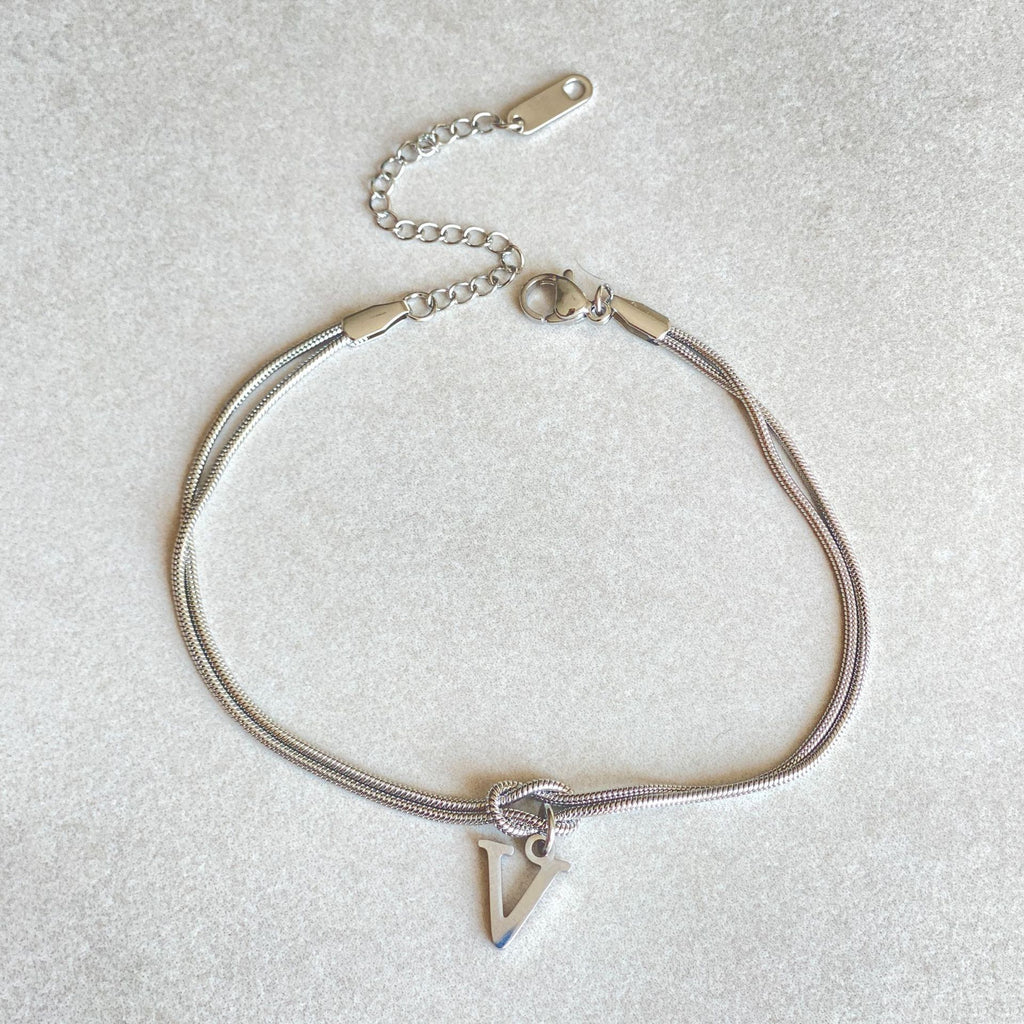 Gold Love Knot Initial bracelet, Elegant Stainless steel chain jewelry