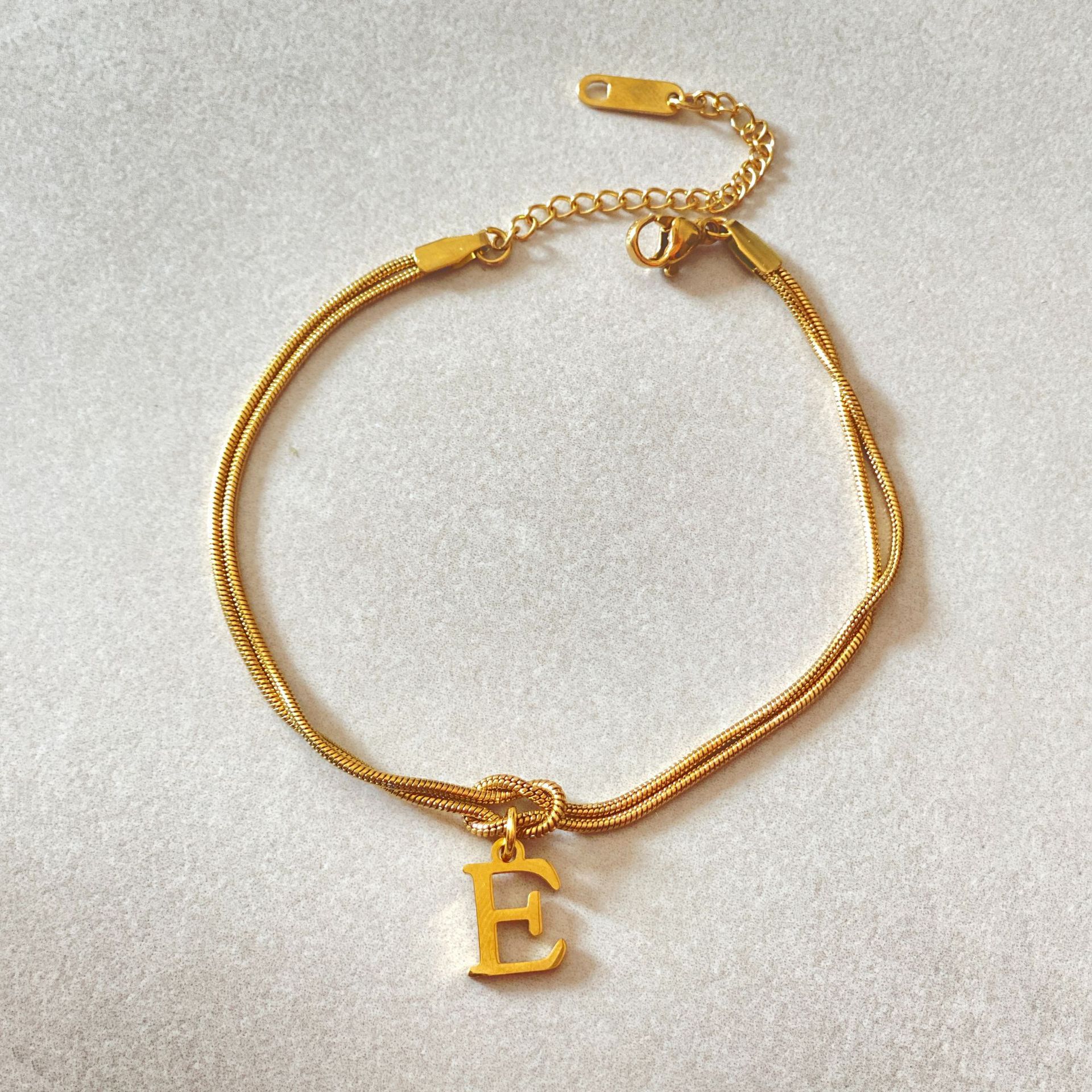 Gold Love Knot Initial bracelet, Elegant Stainless steel chain jewelry