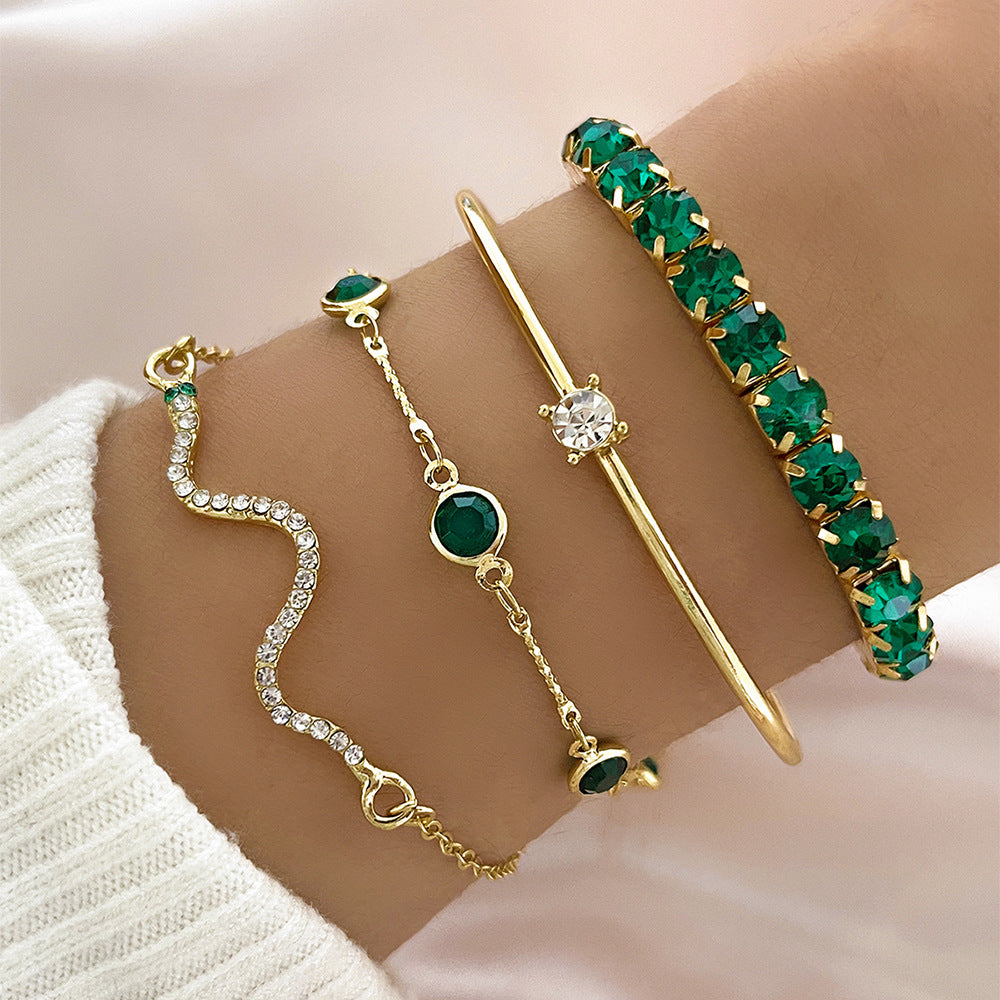 Green Stone Bracelet Set (4pcs)