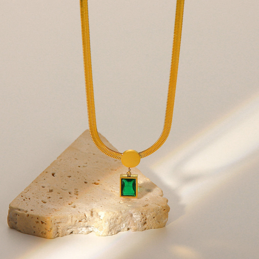 Green Stone Snake Chain Necklace