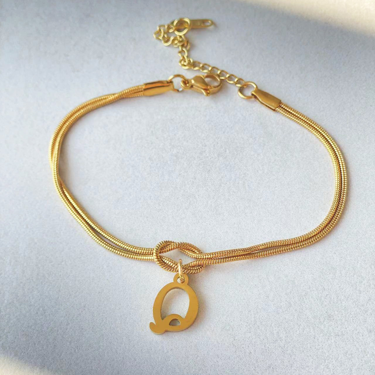 Gold Love Knot Initial bracelet, Elegant Stainless steel chain jewelry